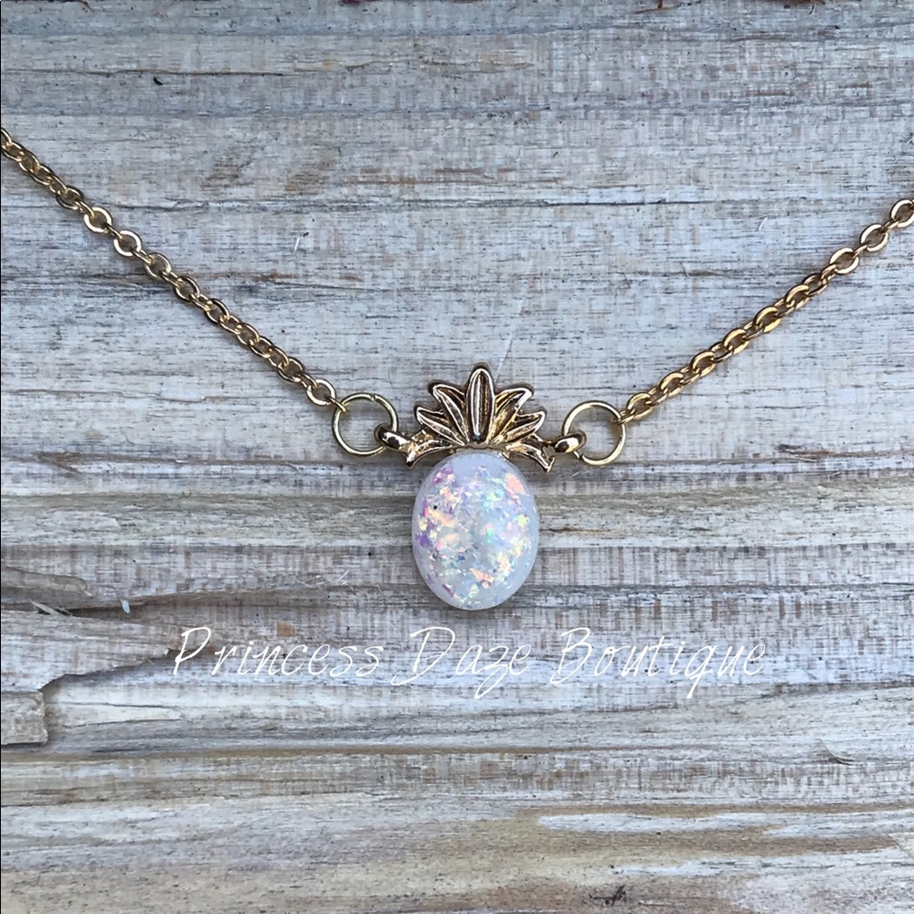Gold White‎ Opal Pineapple Necklace